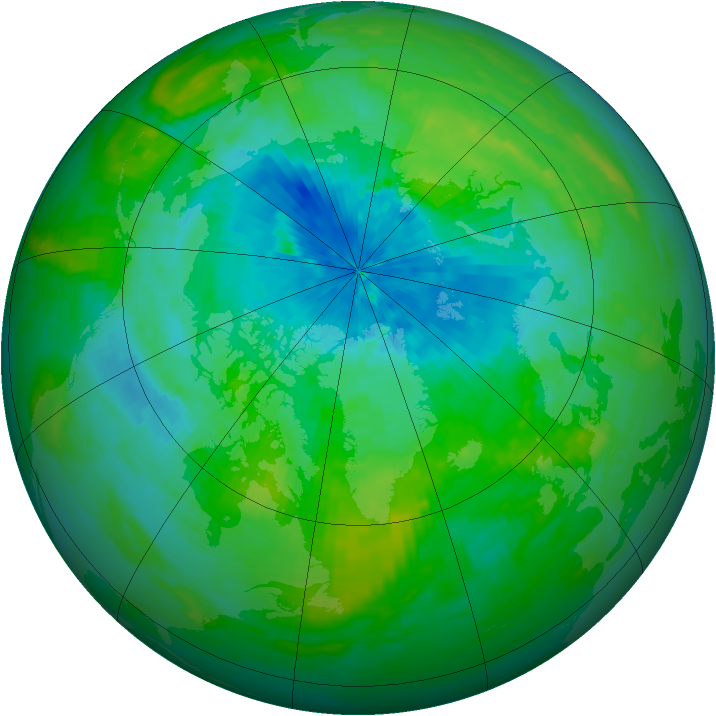 Arctic ozone map for 20 August 1990